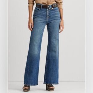 Lauren Ralph Lauren Black Label Sz 16 Jeans High Rise Exposed Button Fly Flare